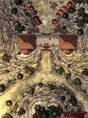 Mountain Gate 30x40 battle map + scene - Cropox Battlemaps & Red Sun Art