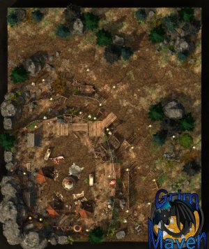 "Goblin Camp"(27x32) crude walls, stolen supplies and lots of hiding points! Abandoned or armed? Either way, good luck!