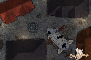 [20x30] City Small Airship Crash Night