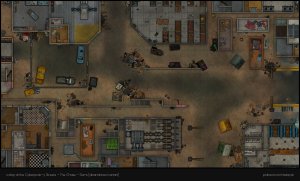 Just wanted to share are all free map releases I made for my cyberpunk-y streets content pack: Slums & construction [aband.], Bridge & Garage [modern] [48x29] + Night market [60x48, modern] & Casino [70x62, modern] & Corporate Plaza [60x77, modern] in the