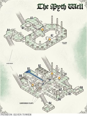 Map 838 and 839 - The Myth Well - Dungeon and its Isometric View