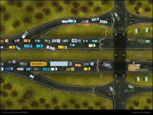 “Back then, everyone tried to leave the city at the same time - how are we supposed to get through this traffic chaos?” [three different biomes: snow, desert and green with different traffic situations] [60x45]