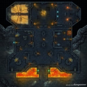 Ashenforge Crucible — 40×40 Duergar Forge Temple (First Floor, Hall of Ashen Vigil)